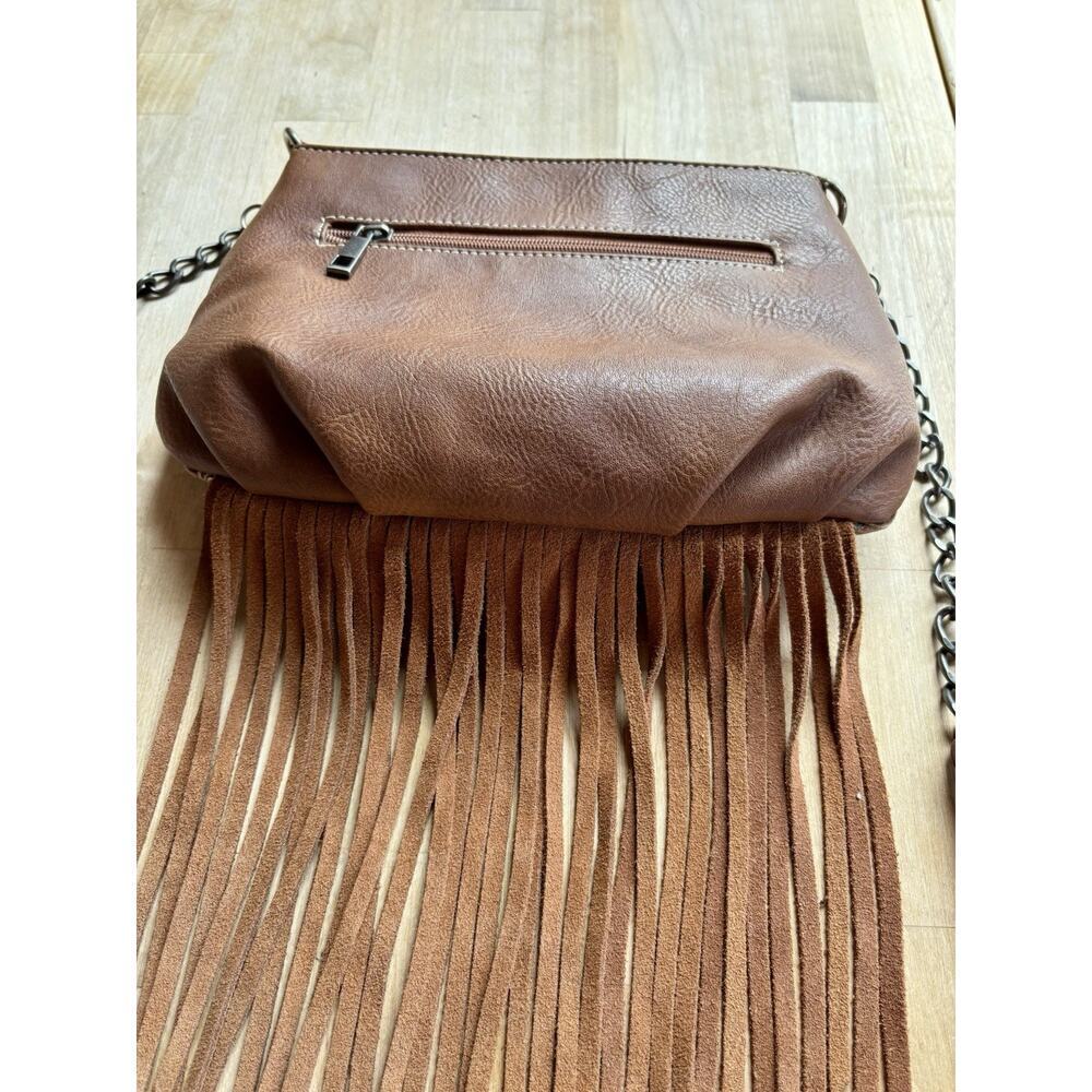 Brown Turquoise Studded Fringe Western Boho Chain Crossbody Shoulder Bag - Picture 6 of 12